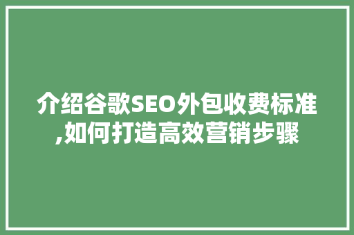 介绍谷歌SEO外包收费标准,如何打造高效营销步骤