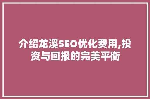 介绍龙溪SEO优化费用,投资与回报的完美平衡 百度算法