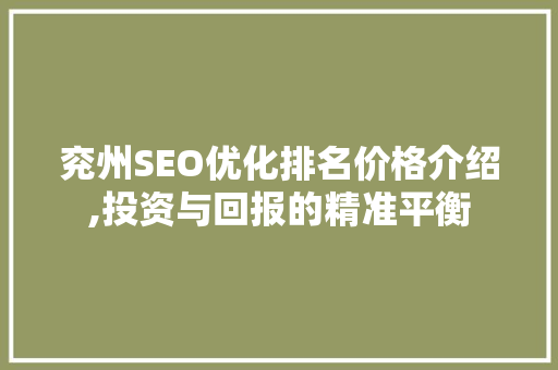 兖州SEO优化排名价格介绍,投资与回报的精准平衡 网站优化