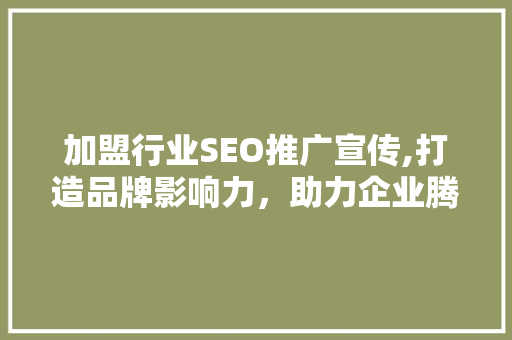 加盟行业SEO推广宣传,打造品牌影响力，助力企业腾飞 360搜优化