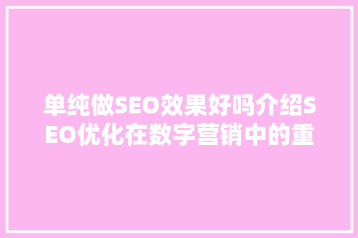 单纯做SEO效果好吗介绍SEO优化在数字营销中的重要性
