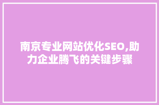 南京专业网站优化SEO,助力企业腾飞的关键步骤