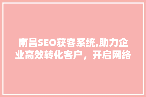 南昌SEO获客系统,助力企业高效转化客户，开启网络营销新篇章