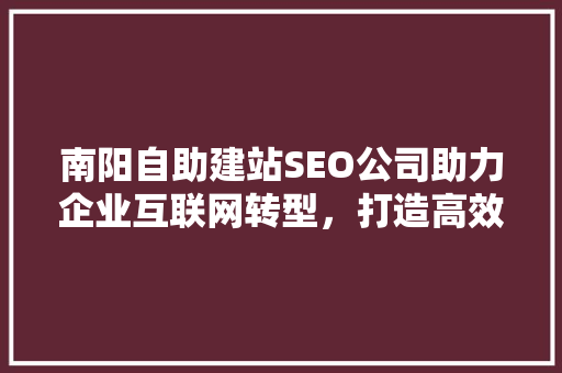 南阳自助建站SEO公司助力企业互联网转型，打造高效营销新格局