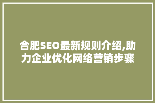 合肥SEO最新规则介绍,助力企业优化网络营销步骤