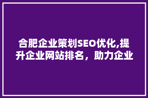 合肥企业策划SEO优化,提升企业网站排名，助力企业腾飞