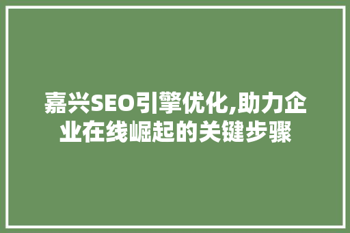 嘉兴SEO引擎优化,助力企业在线崛起的关键步骤