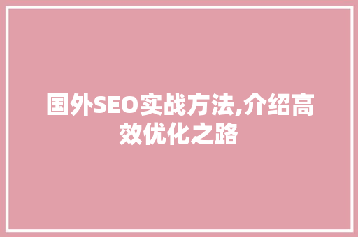 国外SEO实战方法,介绍高效优化之路