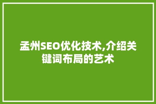 孟州SEO优化技术,介绍关键词布局的艺术