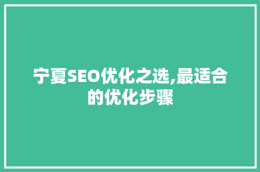 宁夏SEO优化之选,最适合的优化步骤