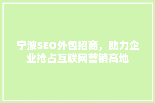 宁波SEO外包招商，助力企业抢占互联网营销高地