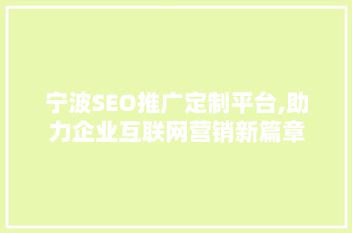 宁波SEO推广定制平台,助力企业互联网营销新篇章