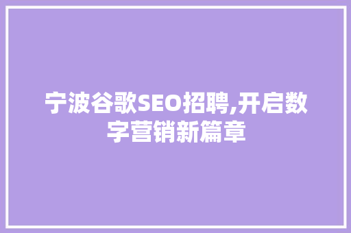 宁波谷歌SEO招聘,开启数字营销新篇章