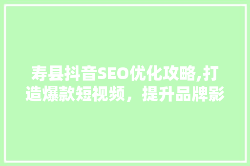寿县抖音SEO优化攻略,打造爆款短视频，提升品牌影响力