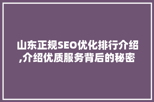 山东正规SEO优化排行介绍,介绍优质服务背后的秘密 seo技术