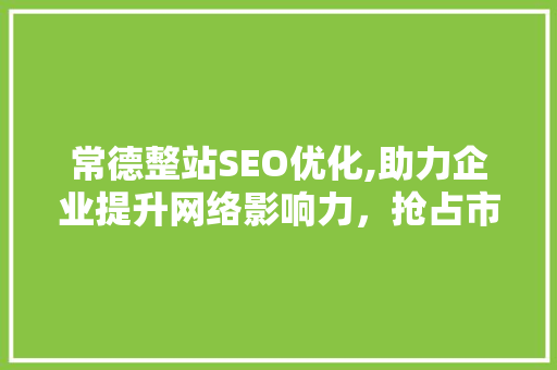 常德整站SEO优化,助力企业提升网络影响力，抢占市场份额 搜狗优化
