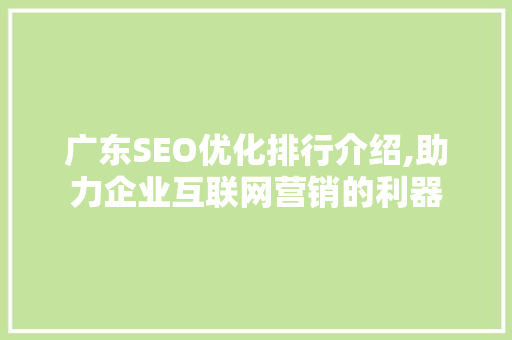 广东SEO优化排行介绍,助力企业互联网营销的利器