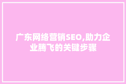 广东网络营销SEO,助力企业腾飞的关键步骤