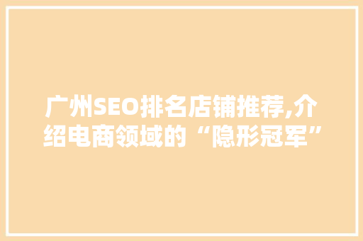 广州SEO排名店铺推荐,介绍电商领域的“隐形冠军” 小程序开发