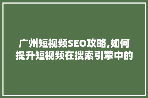 广州短视频SEO攻略,如何提升短视频在搜索引擎中的排名