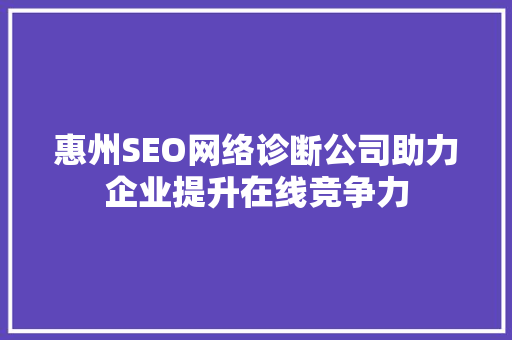 惠州SEO网络诊断公司助力企业提升在线竞争力 英文谷歌算法