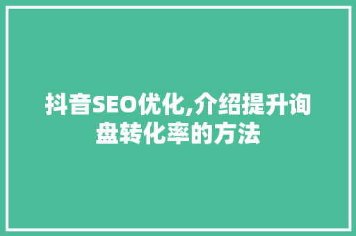 抖音SEO优化,介绍提升询盘转化率的方法 AI技术学习