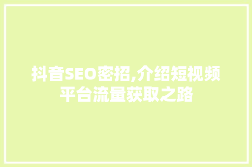 抖音SEO密招,介绍短视频平台流量获取之路