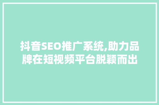 抖音SEO推广系统,助力品牌在短视频平台脱颖而出