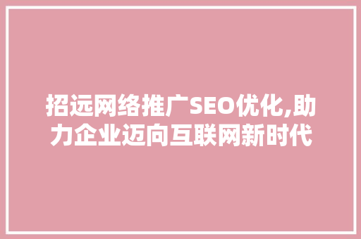 招远网络推广SEO优化,助力企业迈向互联网新时代 seo技术