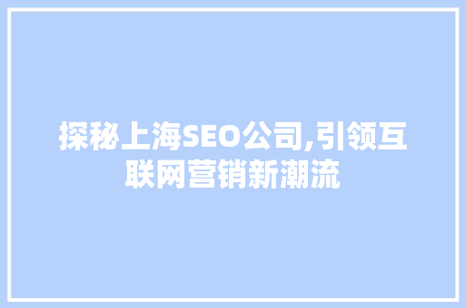 探秘上海SEO公司,引领互联网营销新潮流