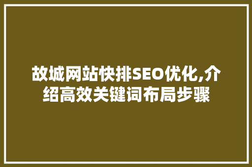 故城网站快排SEO优化,介绍高效关键词布局步骤