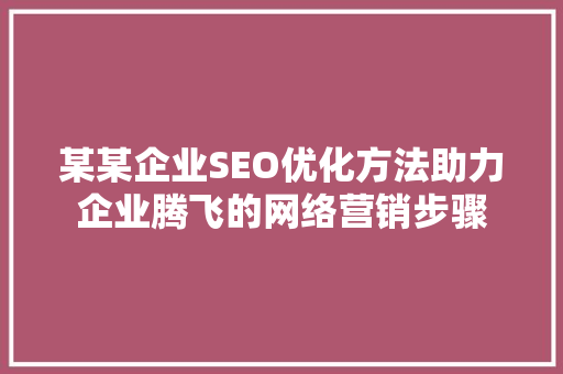 某某企业SEO优化方法助力企业腾飞的网络营销步骤