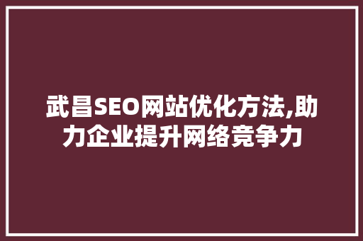 武昌SEO网站优化方法,助力企业提升网络竞争力