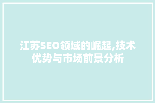 江苏SEO领域的崛起,技术优势与市场前景分析