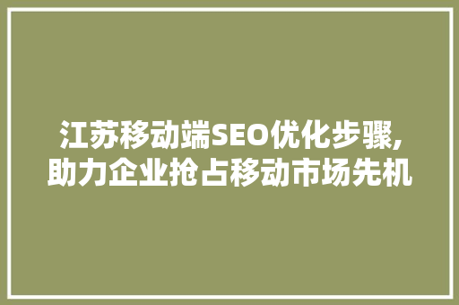 江苏移动端SEO优化步骤,助力企业抢占移动市场先机 seo技术