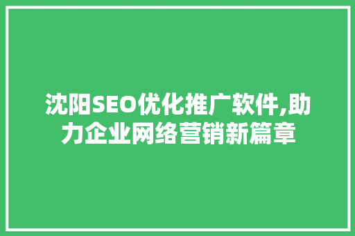 沈阳SEO优化推广软件,助力企业网络营销新篇章