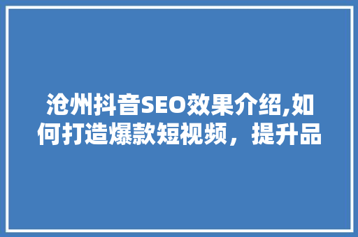 沧州抖音SEO效果介绍,如何打造爆款短视频，提升品牌影响力 网站优化