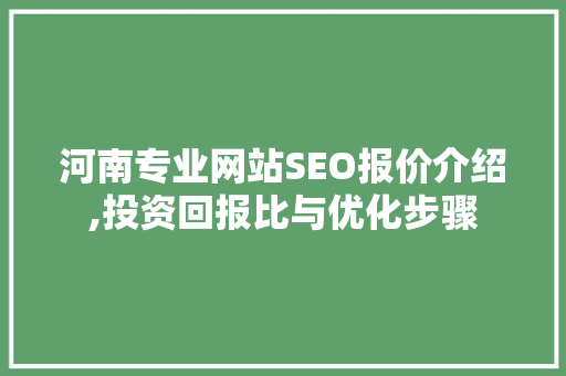 河南专业网站SEO报价介绍,投资回报比与优化步骤