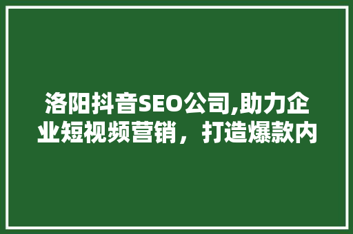 洛阳抖音SEO公司,助力企业短视频营销，打造爆款内容新篇章