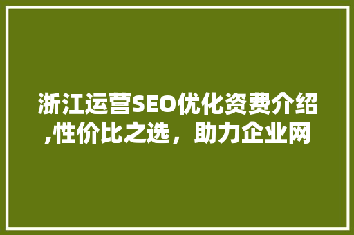 浙江运营SEO优化资费介绍,性价比之选，助力企业网站提升排名 小程序开发