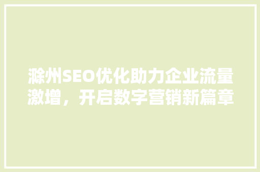 滁州SEO优化助力企业流量激增，开启数字营销新篇章