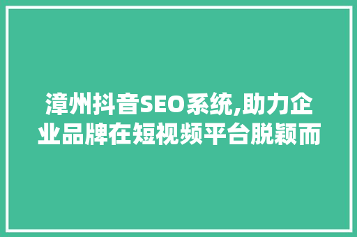 漳州抖音SEO系统,助力企业品牌在短视频平台脱颖而出