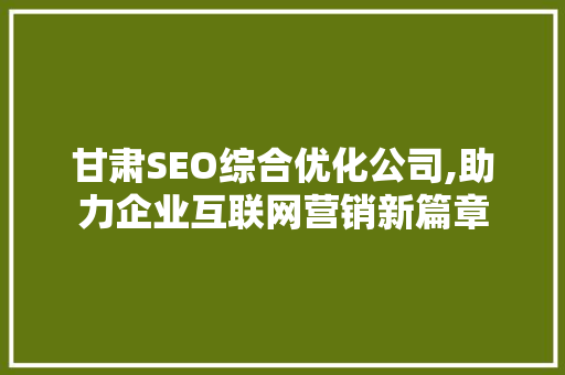 甘肃SEO综合优化公司,助力企业互联网营销新篇章
