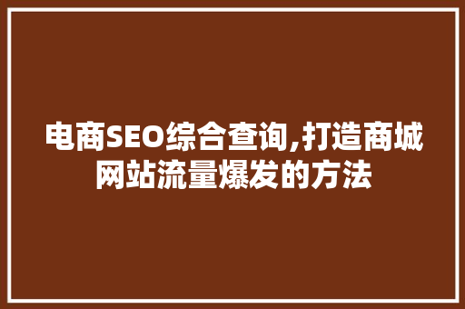电商SEO综合查询,打造商城网站流量爆发的方法