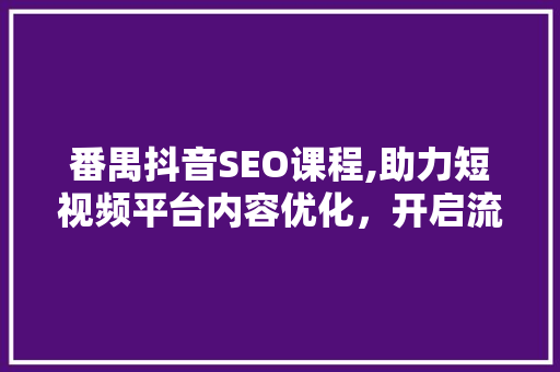 番禺抖音SEO课程,助力短视频平台内容优化，开启流量增长新篇章