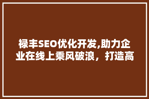 禄丰SEO优化开发,助力企业在线上乘风破浪，打造高效网络营销步骤