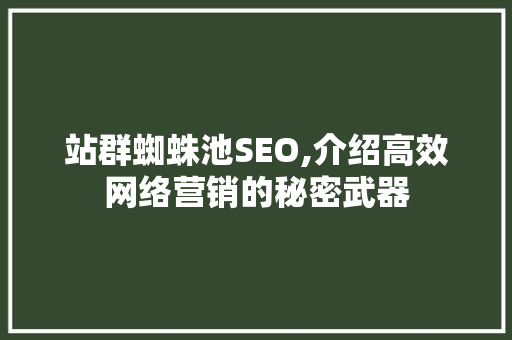 站群蜘蛛池SEO,介绍高效网络营销的秘密武器