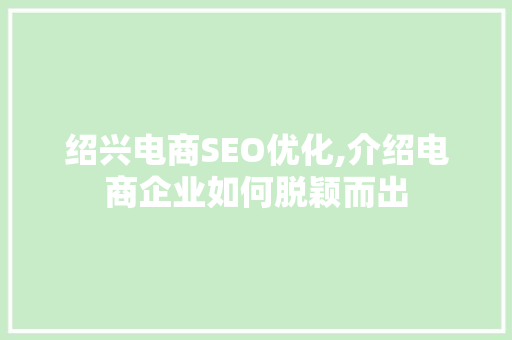 绍兴电商SEO优化,介绍电商企业如何脱颖而出