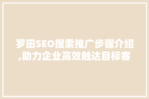 罗田SEO搜索推广步骤介绍,助力企业高效触达目标客户