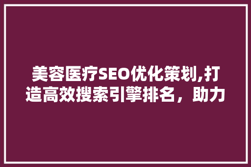 美容医疗SEO优化策划,打造高效搜索引擎排名，助力医美行业腾飞